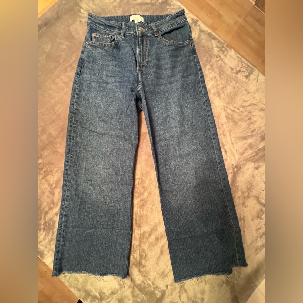 H&M dark wash high-waisted wide leg jeans